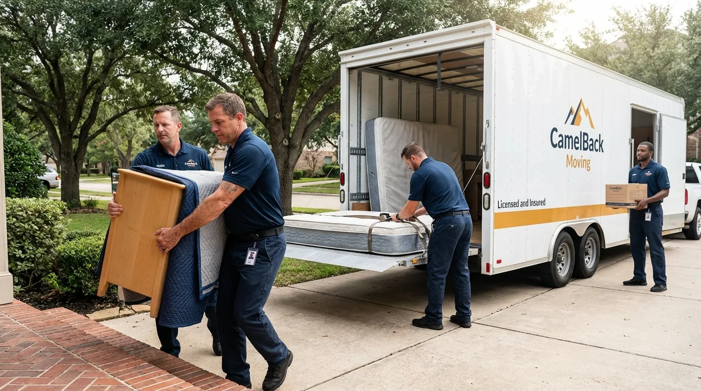 Crew loading residential truck for cross-state move from Bennett, CO