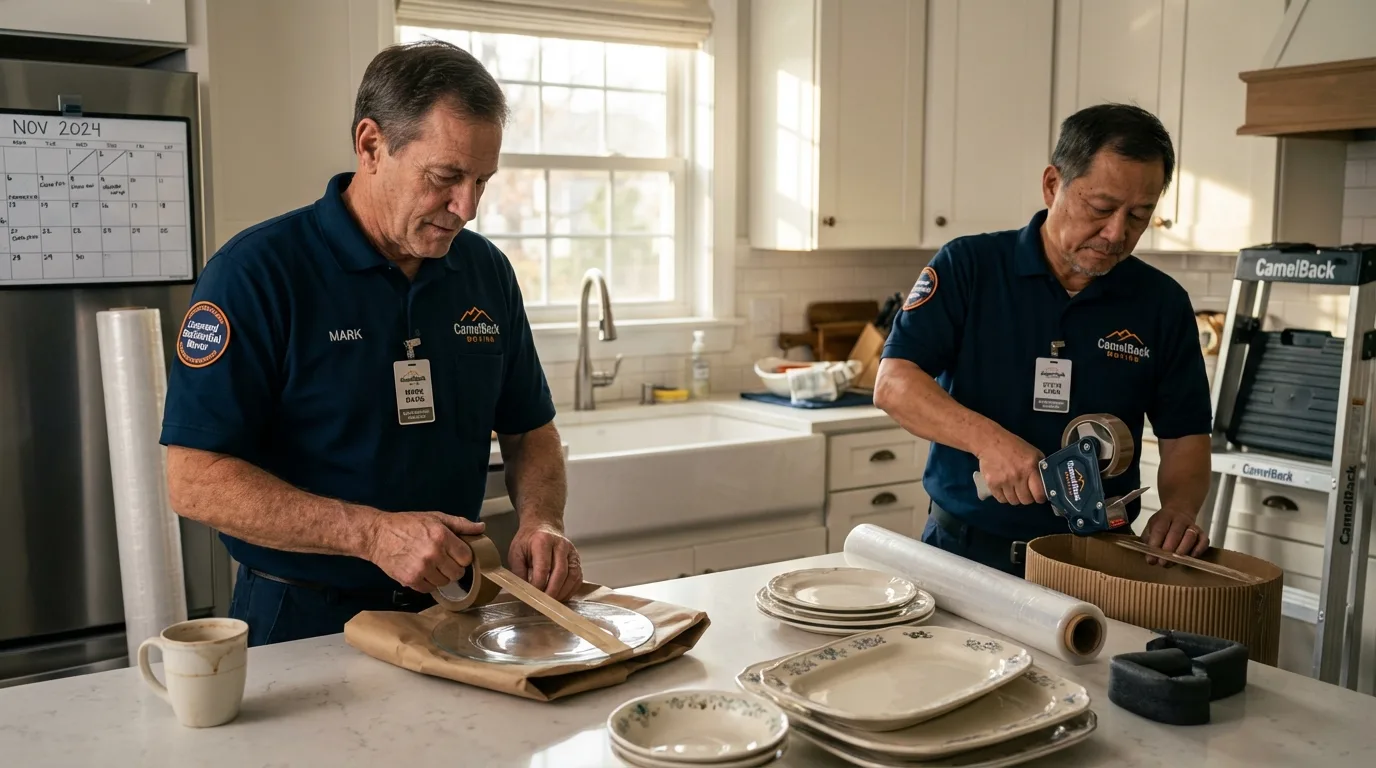 Professional crew packing kitchen dishware in Bennett, CO